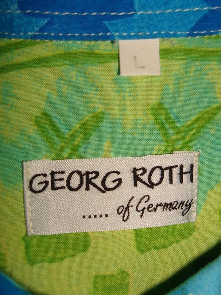 GEORG ROTH GREEN/YELLOW/BLUE GEO DESIGN VISCOSE/POLY S/S CASUAL SHIRT SZ. L - Image 3 of 4