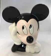 Vtg Treasure Craft Porcelain Disney Mickey Mouse Head Cookie Jar Peach Face NICE