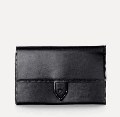 Aspinal of London Deluxe Travel Wallet with Dividers Black & Cobalt Blue Suede