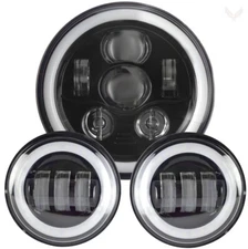 Eagle Lights Harley 7" Round Gen III LED Black Halo Headlight / Passing Kit 