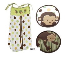 Kidsline Mod Pod 3-Piece Plush Monkey Nursery Wall Decor Diaper Stacker Bundle