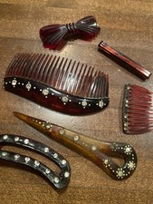 Vintage Hair Lot Combs  Clips 1940s 50s Rhinestones Celluloid Lucite Goody Solo