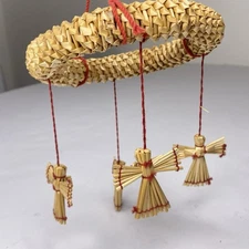 Vintage Scandinavian Braided Straw Christmas Angels Mobile Swedish Dream Catcher