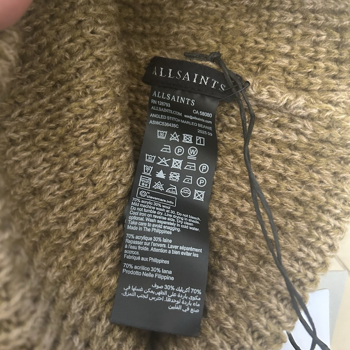 All Saints Angled Stitch Marled Scarf & Binie Srt NWT AllSaints Angled Stitch Beanie Hat Cream Logo Unisex All  main image 2
