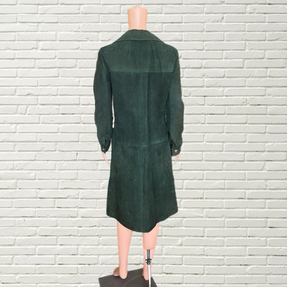 Vintage 70s Green Suede Midi Dress - Long Sleeve O Ring Zip Hippie - Image 4 of 4