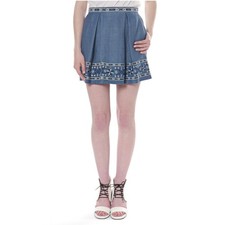 SEA New York Blue Embroidered Chambray Skirt Size 8|Made in USA Boho Chic Style