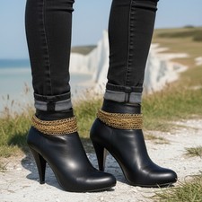 New Women Antique Gold Metal Chain Boot Bracelet Anklet Shoe Strands Charm 2PCS