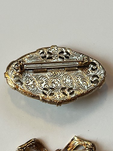 Vintage Lot Victorian Style Cream & Black Enamel Oval w Yellow Porcelain Rose & - Picture 12 of 15