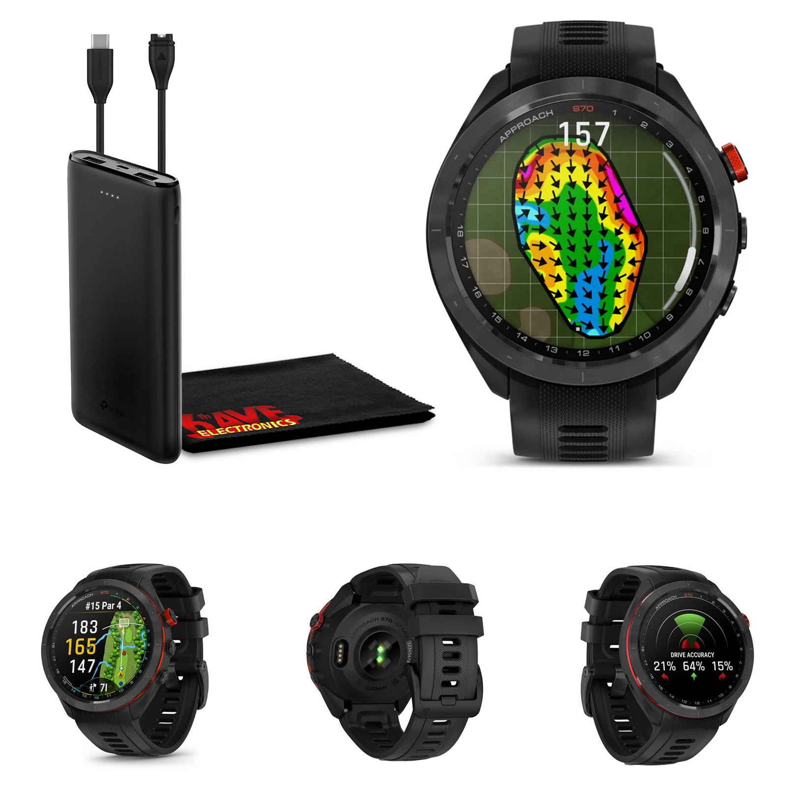 Умные часы Garmin Approach S70 с 47-миллиметровым фитнес-трекером и GPS-навигатором для гольфа для мужчин-Черный