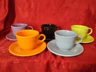 Set of 5 Homer Laughlin Fiesta Ware Coffee Tea Cups & Saucers Variety Of Colors