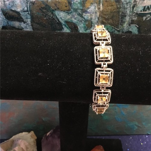 Citrine Faceted Square 5.62 CTW 7" Bracelet 17g SS .925 Rope Design Gorgeous Wow