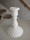 Vintage Fenton White Hobnail Milk Glass Candle Holder 5-3/4" Tall for Taper