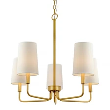 Chandelier, Muted Gold with White Fabric Shade, Farmhouse Linear Island Light...