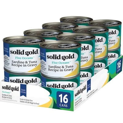 Solid Gold Five Oceans Wet Cat Food Premium Tuna and Sardine Gravy 16 Pack