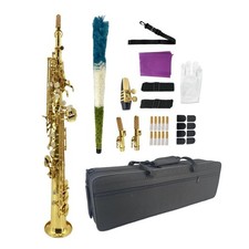 Soprano Saxophone Bb Gold Lacquer Brass Case Mouthpiece Strap
