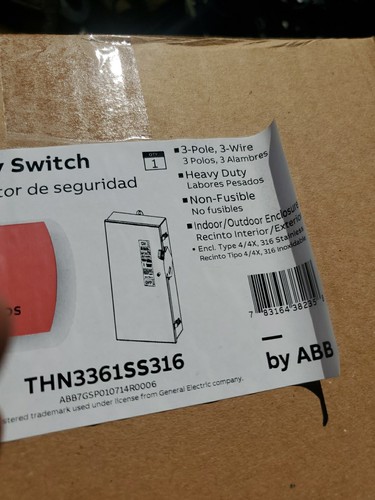 New GE THN3361SS316 30 Amp, 600v, Non Fusible,Nema 4x Stainless Steel Disconnect