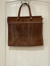 Vintage Leather Firewood Log Carrier Tote Brown Double Handled Made In USA