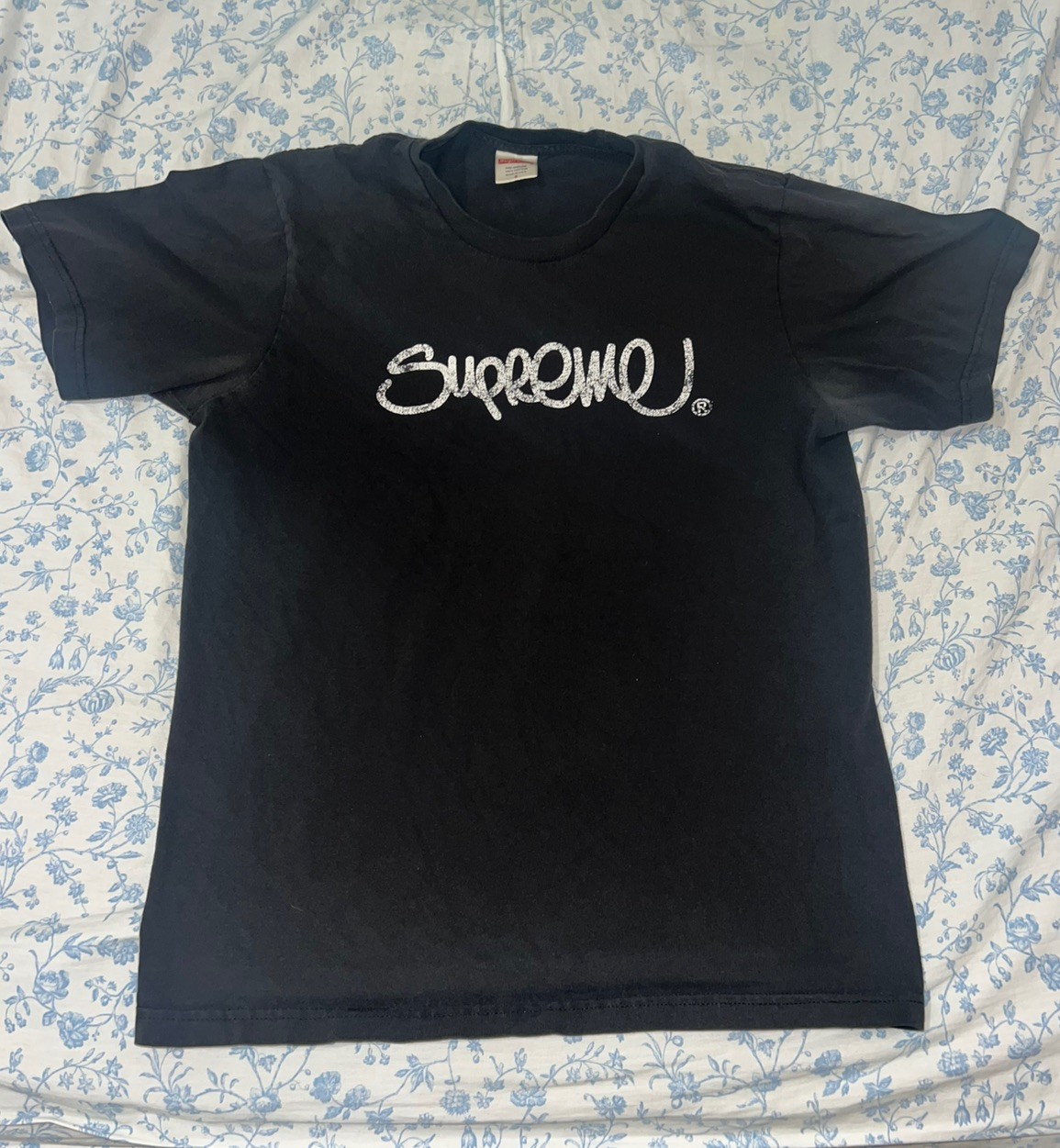 Supreme Cotton Black Solid Handstyled  Tee with L… - image 1