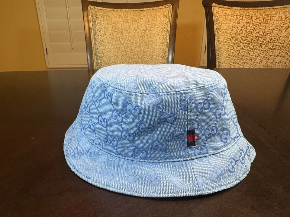 Nuevo Auténtico Gucci GG Supreme Logo Doble Cara Sombrero Cubo Talla L Foto 4 de 4