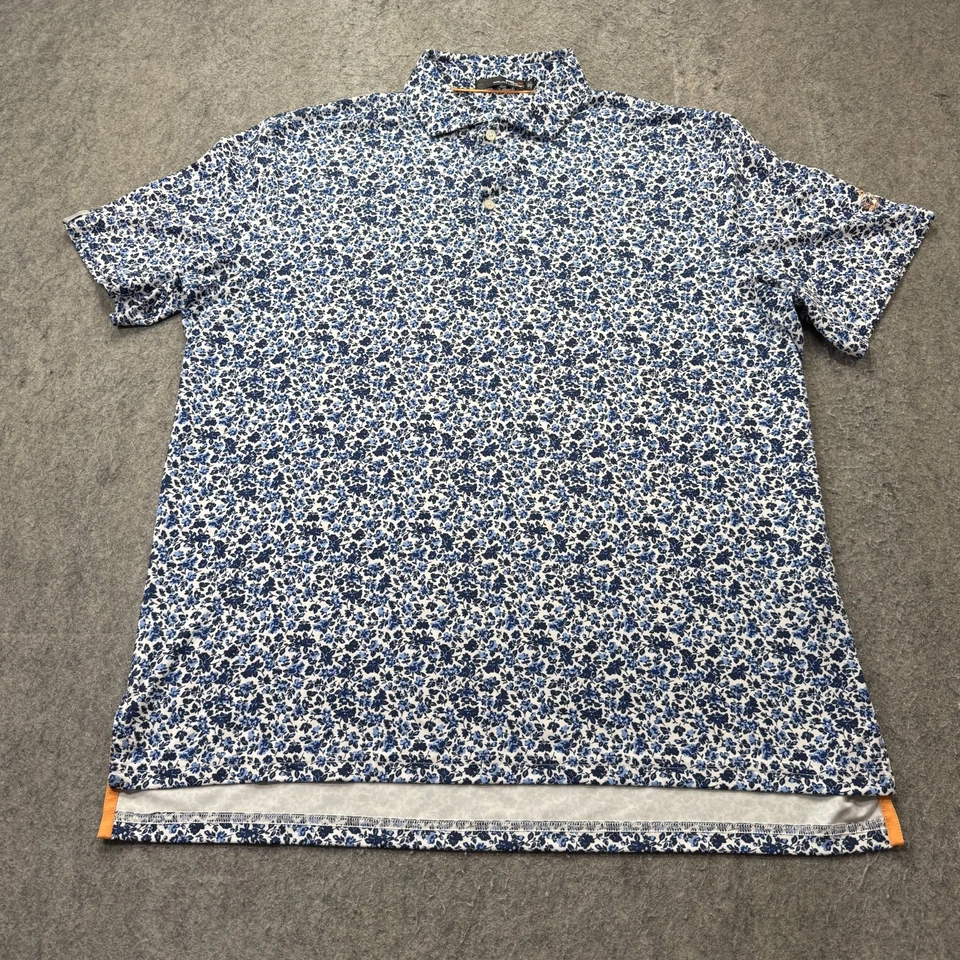 Мужская рубашка-поло RLX Ralph Lauren размер XL сине-белая с цветочным рисунком эластичная для гольфа - Изображение 2 из 4