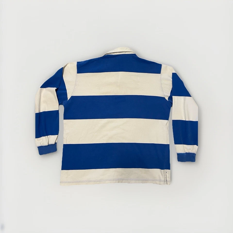 Винтажная рубашка регби 90-х Polo Ralph Lauren в полоску размер L синяя/белая мужская - Изображение 2 из 4