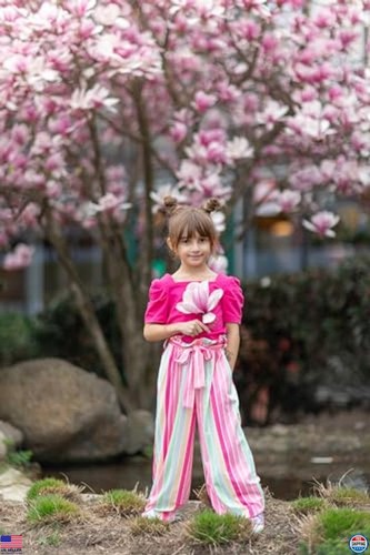 Girls 2-Piece Outfit Set, Square Neck Puff Sleeve Top & Pants with Pockets 6-14 - Bild 4 von 7