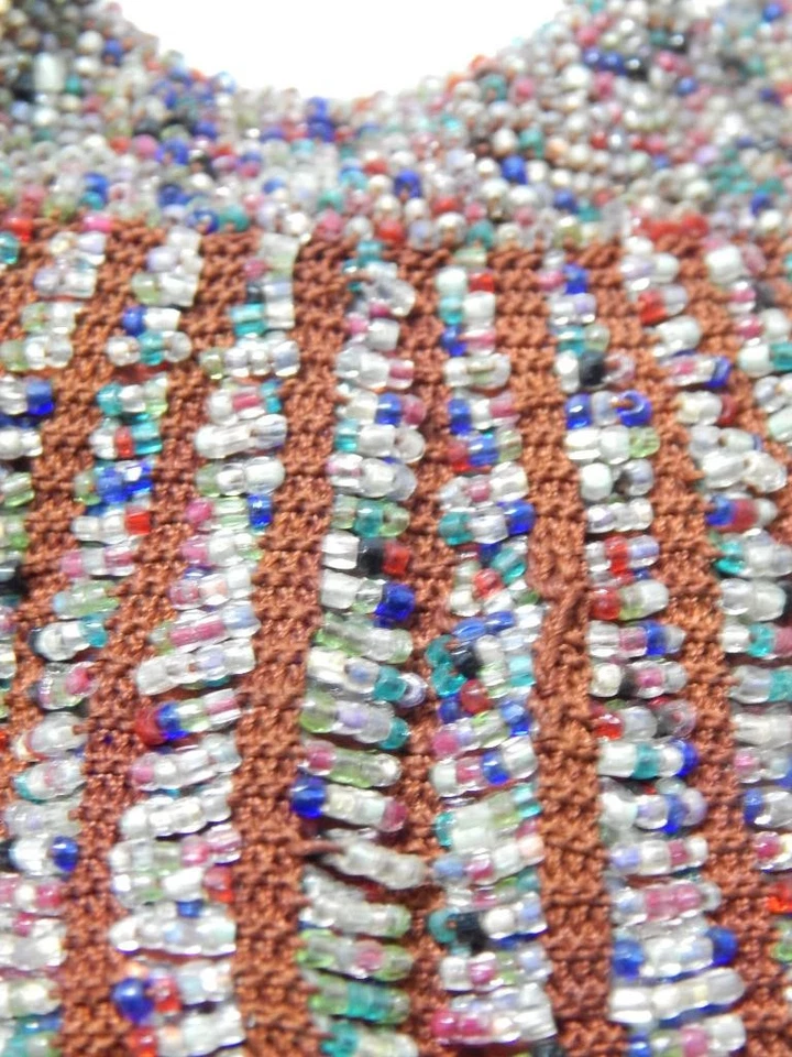 ANTIQUE FRENCH ARTE' NOUVEAU BEADED FLAPPER BAG brass chain handle + satin c1920 - Image 3 of 4