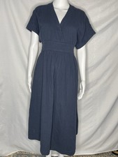 Quince Organic Cotton Gauze Maternity Midi Dress Navy Blue Medium