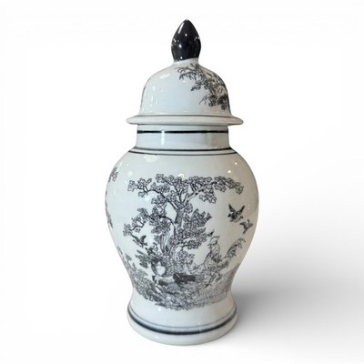 Vintage Dechang Chinese Black and White Toile Ginger Jar