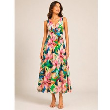 Pappagallo Women Floral Maxi Dress Large Multi Color Sleeveless V-Neck Summer