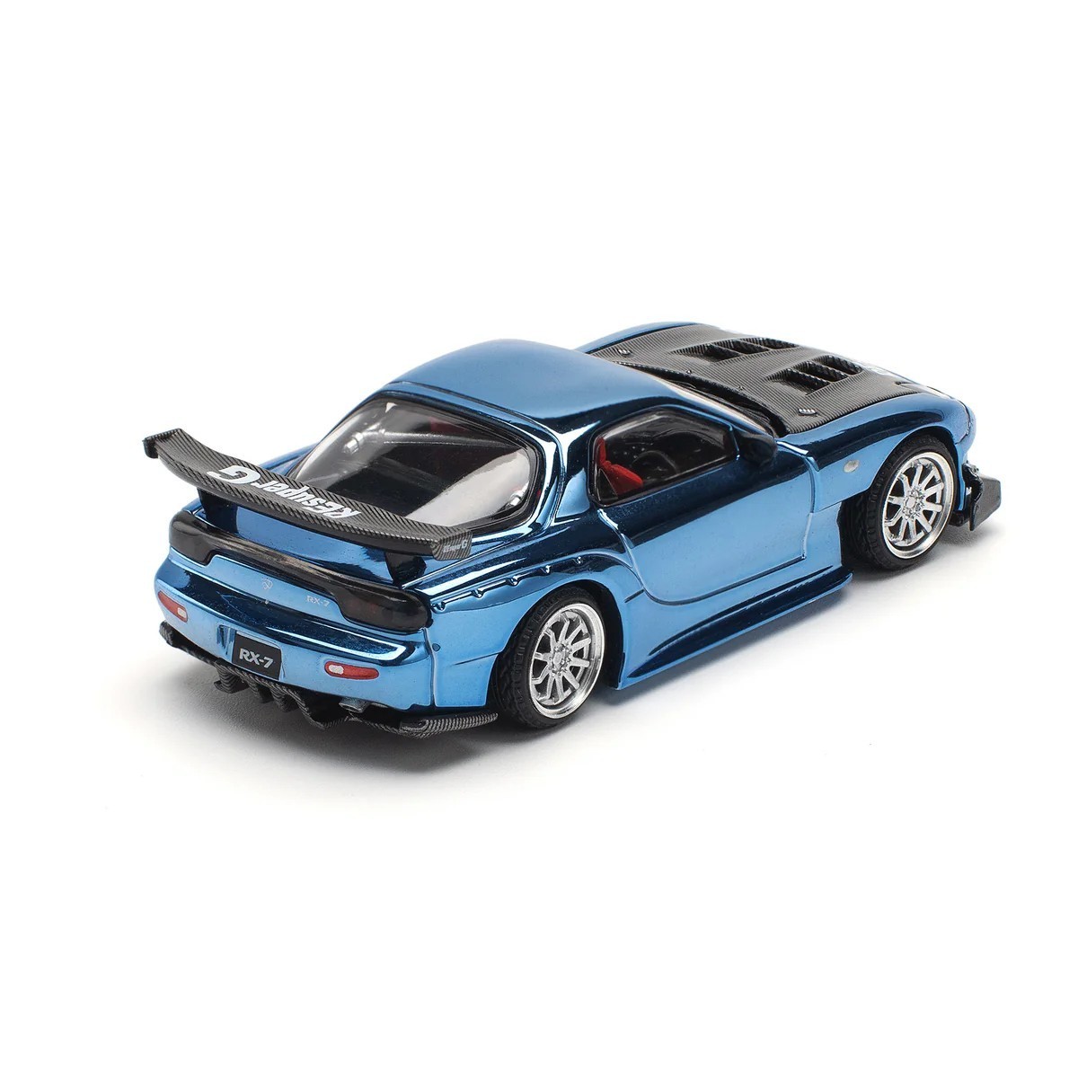 Pop Race 1:64 Mazda RX7 RE Amemiya Widebody Blue Chrome with Carbon Top PR640223