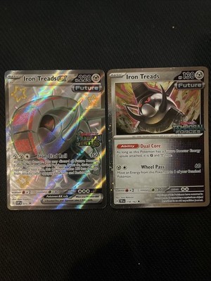 Great Tusk ex 072 & Iron Treads ex 073 Paldean Fates STAMPED Black Star Promo