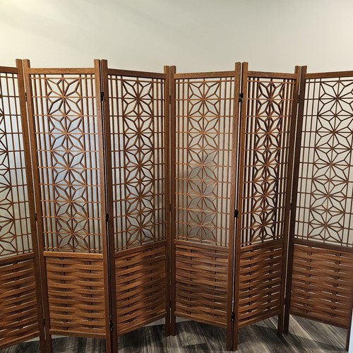 Japanese Shoji Teak 6 Panel Divider MCM BasketWeave/Star Pattern 1960's 100x71"