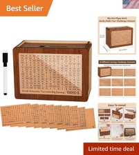 10000 Kakeibo Wooden Money Saving Challenge Box Cash Vault Piggy Bank for Adu...