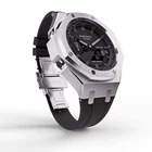 Casioak Custom Modded Metal Watch GA-2100 Mod Silver Metal Case Black Strap GA21