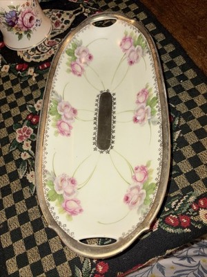 Antique PM Barvaria Celery Dish Hand Painted Moschendorf Hand Painted Porcelain