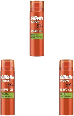 Gillette Fusion5 Ultra Sensitive Rasiergel für Männer, 200 ml (3er Pack)