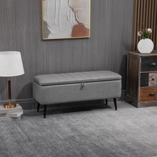 HOMCOM Storage Ottoman Bench, Linen Fabric Footstool with Steel Legs Refurbished