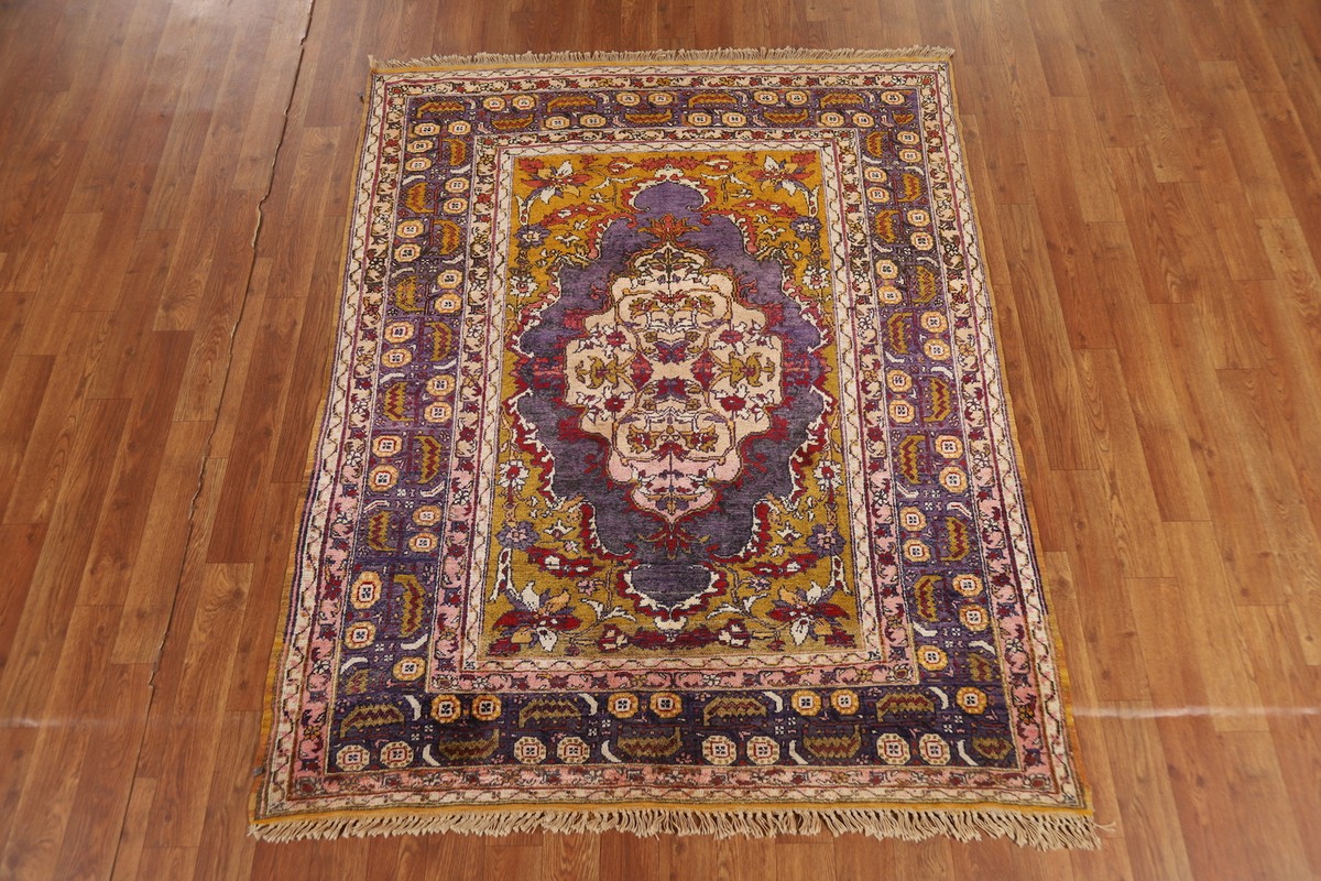 Pre-1900 Antique Handmade Anatolian Silk Vegetable Dye Turkish Rug