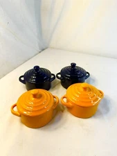 4 Mini Casserole Soufflé Baking Dish lid Stoneware Signature Debbie Segura 1.5 C
