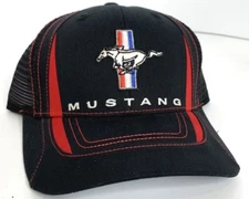Ford Mustang Hat / Cap - Black & Red W/ Pony Tri Bar Emblem / Logo (Licensed)