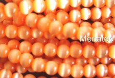 50 6 mm Fiber Optic Cats Eye Beads: Orange