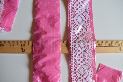 WHITE  CLUNY FLAT  LACE  WRIGHTS TRIM    70 INCHES LONG X 2 INCHES WIDE