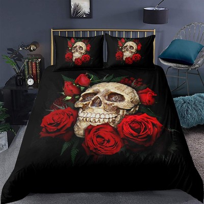 Skull Duvet Cover Set Twin Size Gothic Skull Bedding Set Skeleton Bones Comfo...