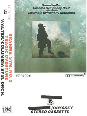 Brahms Symphony No.2 Tragic Overture CASSETTE ALBUM Bruno Walter Columbia Symph.