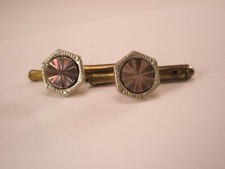 SINGLES 2 5/16" Gray Hexagon Mother ofPearl Vintage Formal Tux Prom Studs c214
