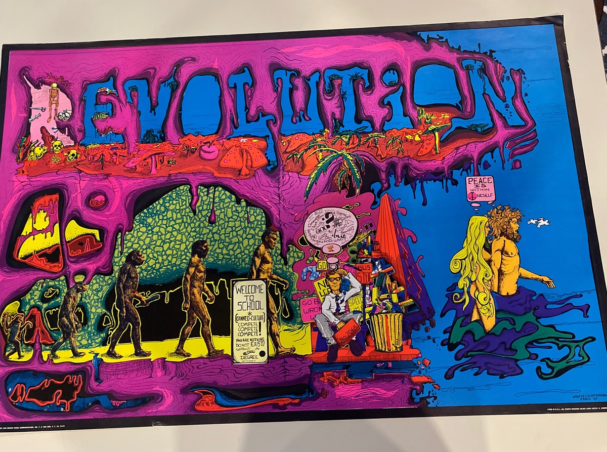 ヴィンテージ 1970 Pro Arts Inc　ポスター Vintage 1970 black light poster Revolution/evolution hippie poster