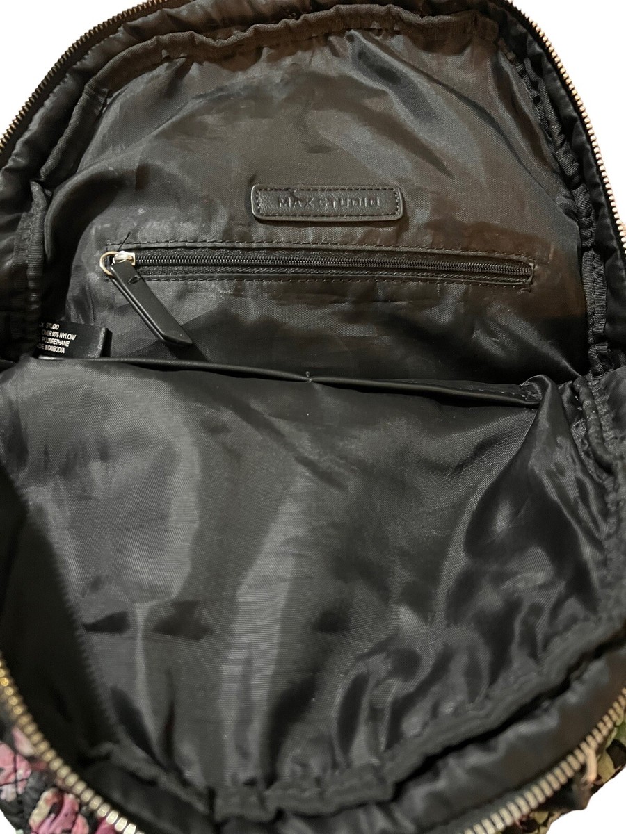 Max Studio Quilted Backpack Black Background w/ Floral Print  display picture 2