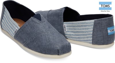 TOMS Original Herren beschichtetes Leinen/Streifen Klassiker Deep Ocean Espadrilles Größen 