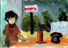 ACEO original PAINTING Burger stand Dinner fast food girl miniature ooak